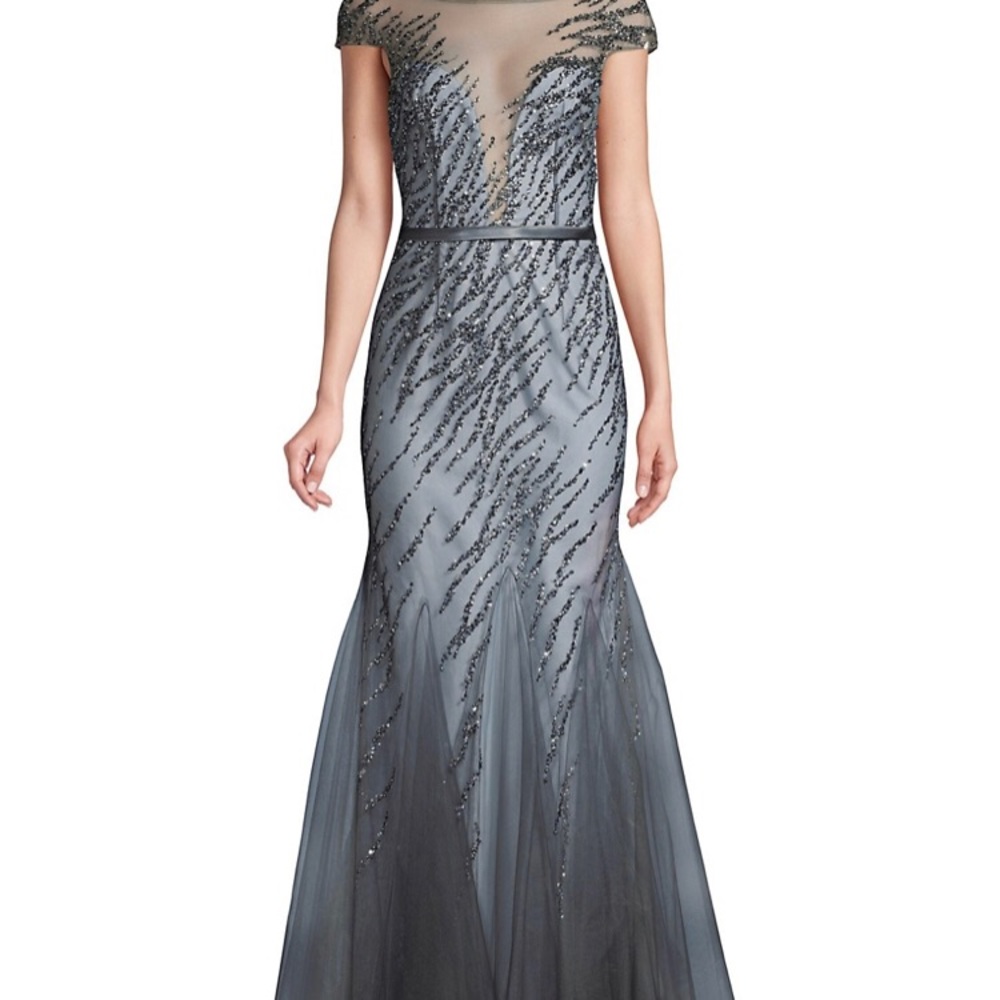 Basix Black Label gray beaded evening gown
